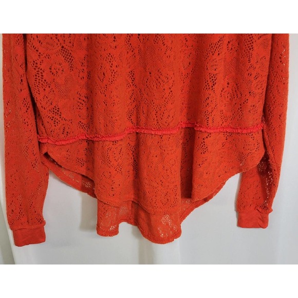 Free People Not Cold in This Bright Orange Knit Lace Oversized Sweater - Picture 3 of 7